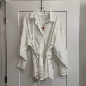 Banana Republic White Button-Down Tie-Waist Shirt